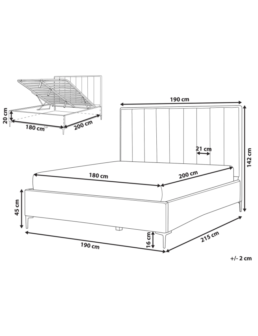 Beliani - Cama de casal com arrumação em veludo azul 180 x 200 cm SEZANNE