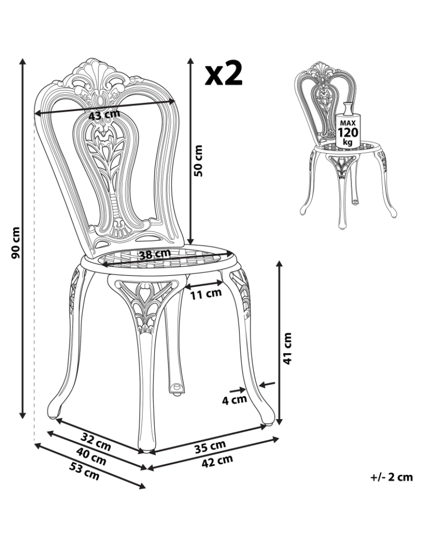 Beliani - Cadeira de jardim Conjunto de 2 Metal Castanho escuro BOVINO