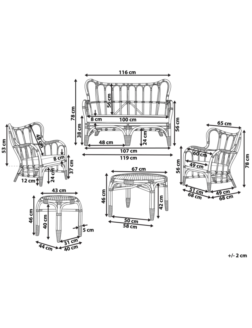 Beliani - Conjunto lounge Rattan/vime Natural BRINDISI