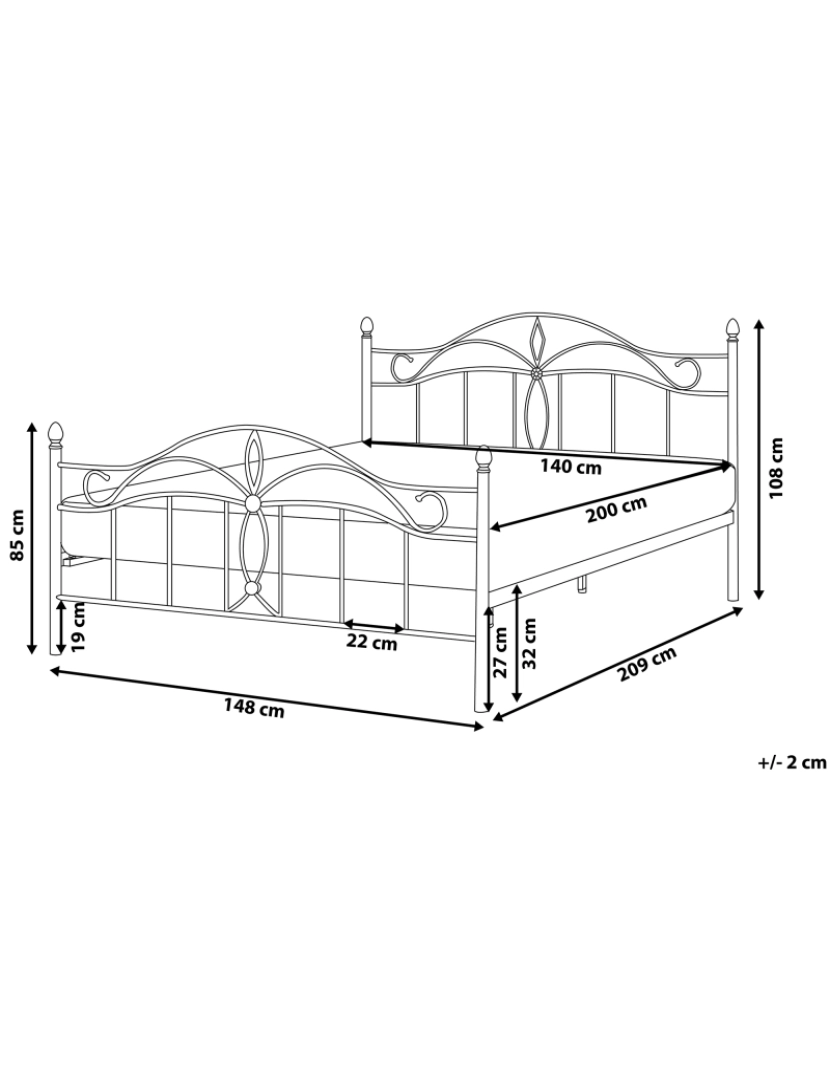 imagem de Cama de casal em metal branco 140 x 200 cm ANTLIA1