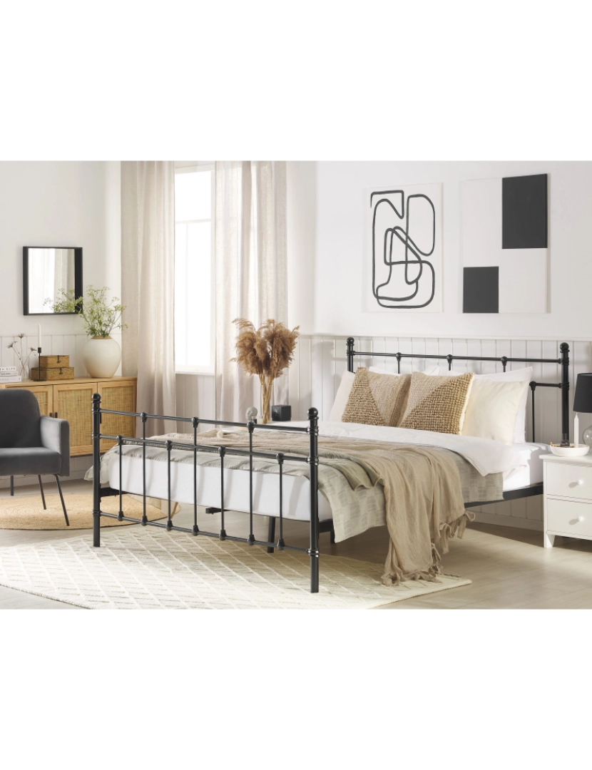 imagem de Cama de casal em metal preto 140 x 200 cm LYNX2