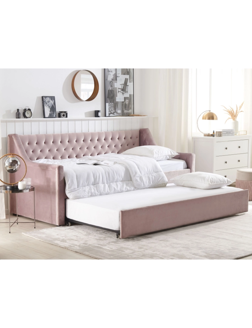 imagem de Cama dupla em veludo rosa 90 x 200 cm MONTARGIS2