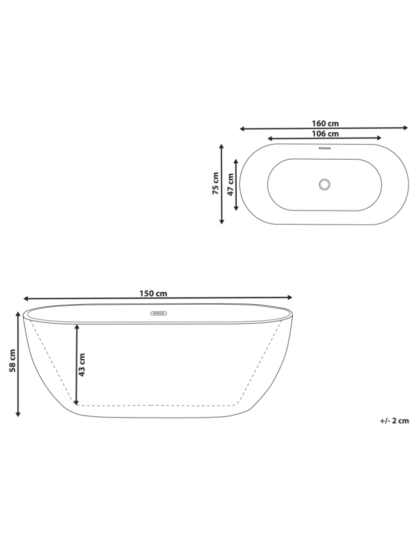 Beliani - Banheira autónoma em acrílico branco 160 x 75 cm CARRERA