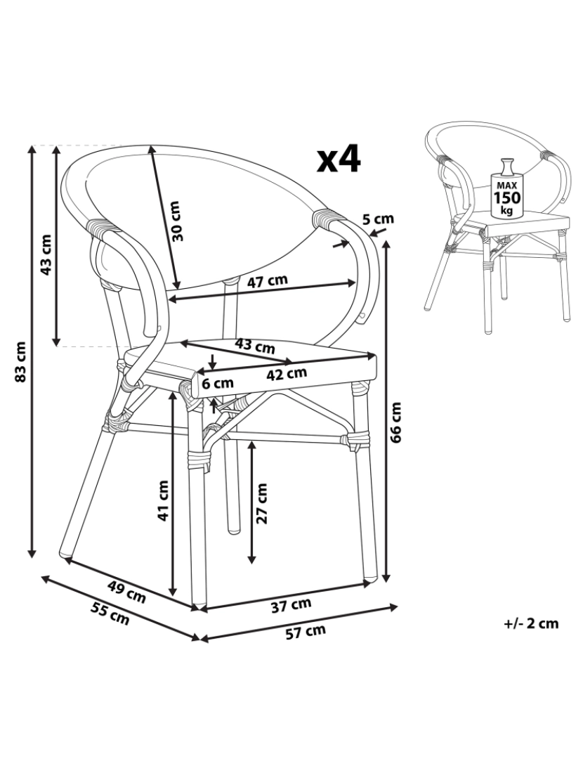 Beliani - Cadeira de jardim Conjunto de 4 Metal Cinzento CASPRI