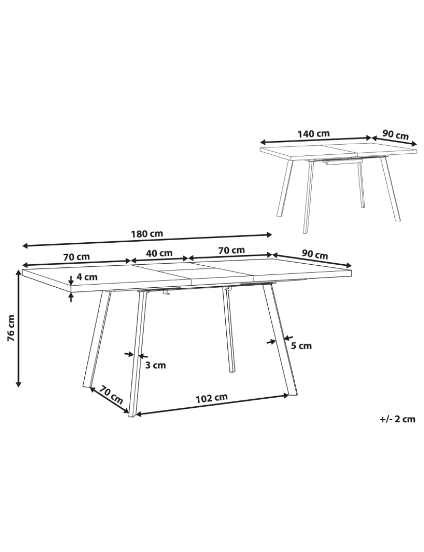 Beliani - Mesa de jantar extensível em castanho claro e preto 140/180 x 90 cm HARLOW