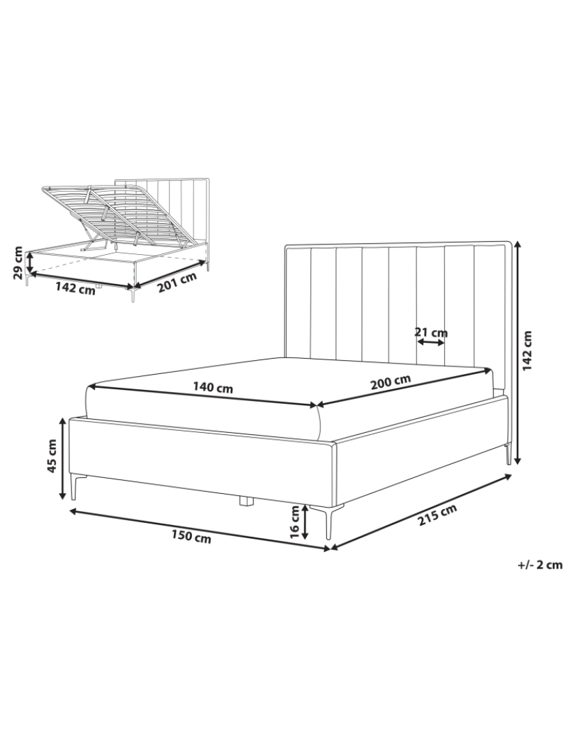 imagem de Cama de casal com arrumação em veludo cinzento 140 x 200 cm SEZANNE1