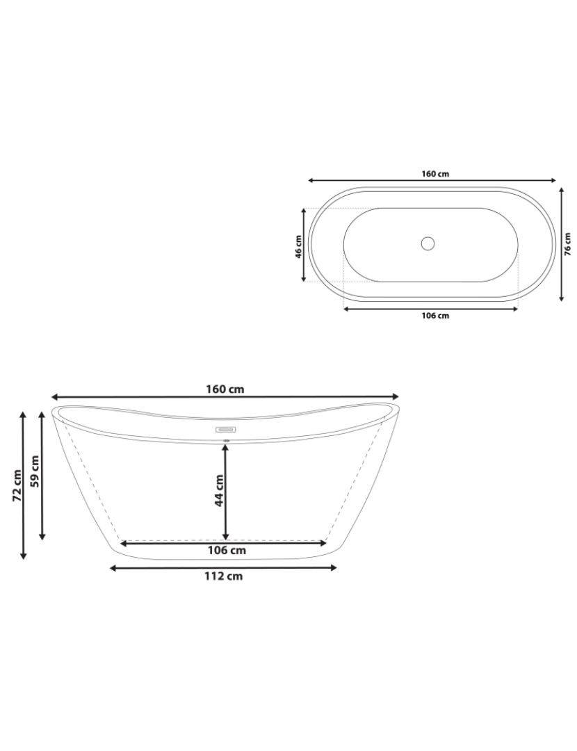 Beliani - Banheira autónoma em acrílico branco 160 x 76 cm ANTIGUA