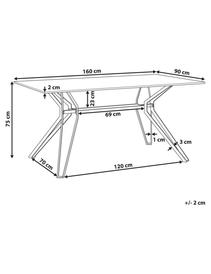 Beliani - Mesa de jantar tampo de vidro com efeito mármore e pés pretos 160 x 90 cm BALLINA