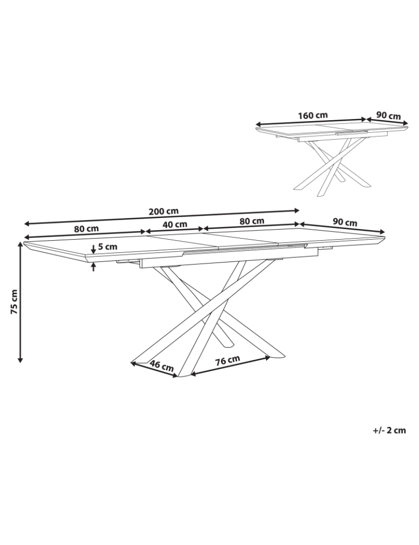 Beliani - Mesa de jantar extensível efeito de mármore e branco 160/200 x 90 cm MOIRA