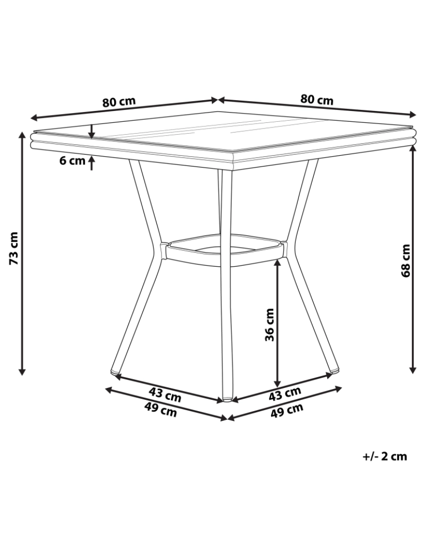 Beliani - Mesa de jardim 80 x 80 cm Vidro Cinzento CASPRI