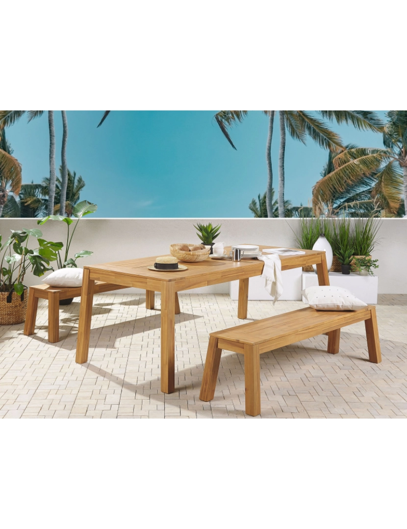 imagem de Mesa de jardim 210 x 90 cm Madeira maciça Castanho claro LIVORNO2