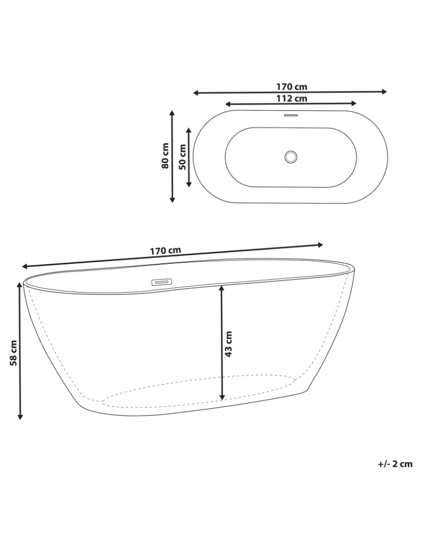 Beliani - Banheira autónoma em acrílico branco 170 x 80 cm CARRERA