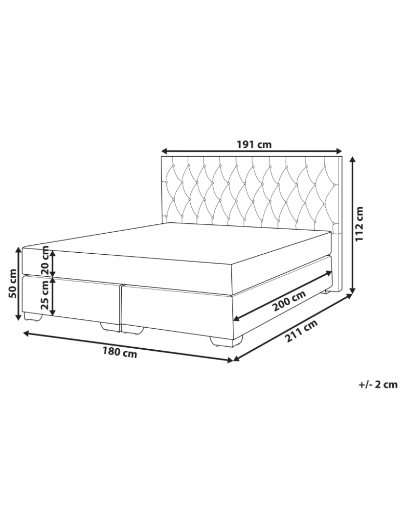 imagem de Cama de casal continental em tecido cinzento claro 180 x 200 cm DUCHESS1