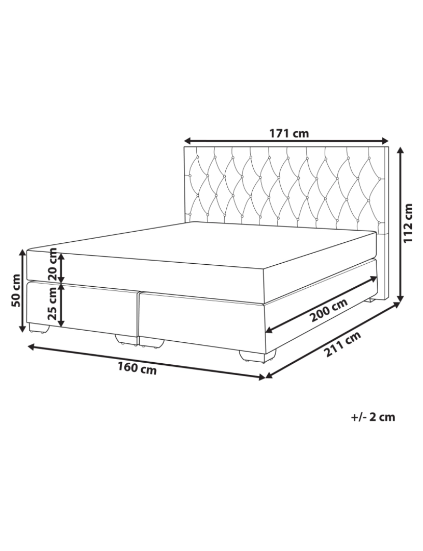 Beliani - Cama de casal continental em tecido cinzento claro 160 x 200 cm DUCHESS