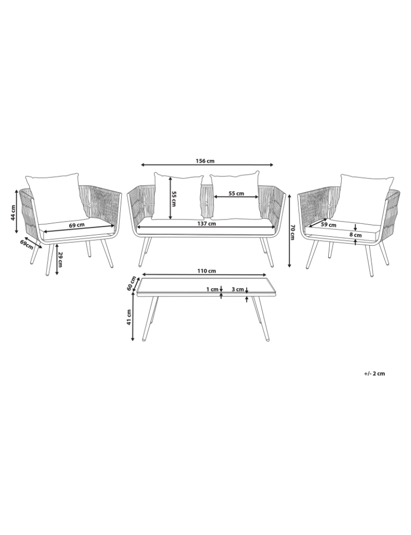 Beliani - Conjunto lounge Ratan sintético Branco creme RAGUSA