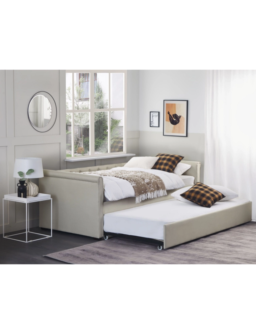 imagem de Cama dupla em tecido creme 90 x 200 cm LIBOURNE2