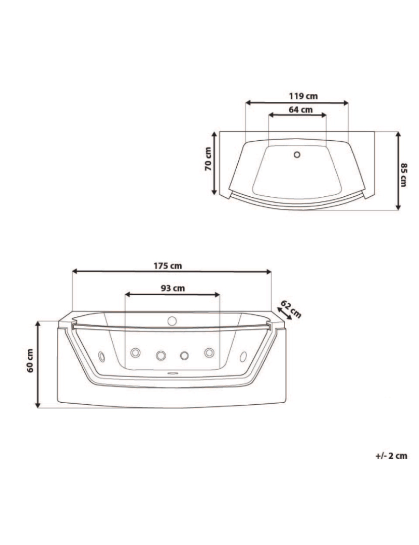 Beliani - Banheira de hidromassagem em acrílico branco com LED 175 x 85 cm FUERTE