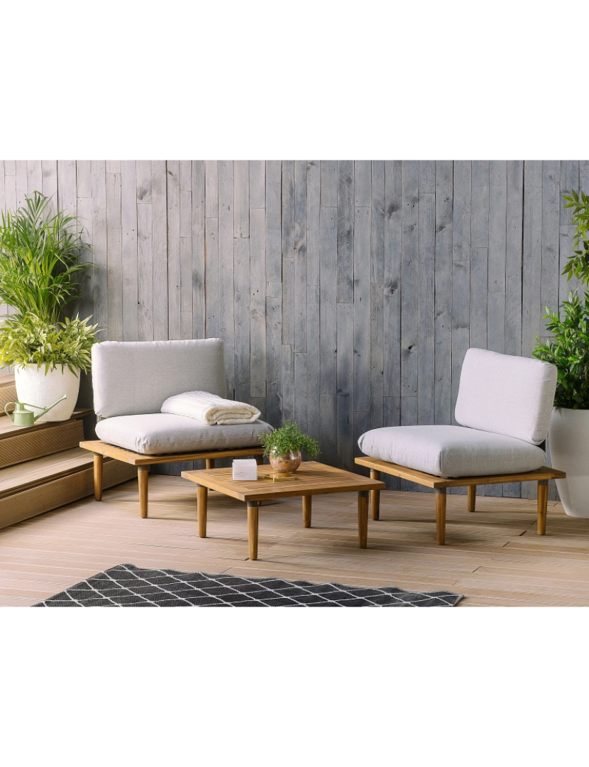 imagem de Conjunto lounge Madeira de acácia com certificado FSC® Cinzento claro FRASCATI2