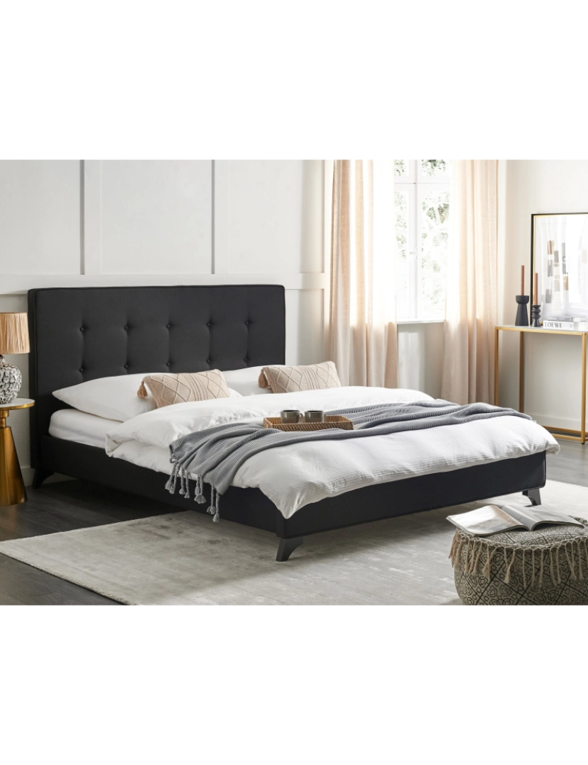 imagem de Cama de casal em chenille preta 160 x 200 cm AMBASSADOR2