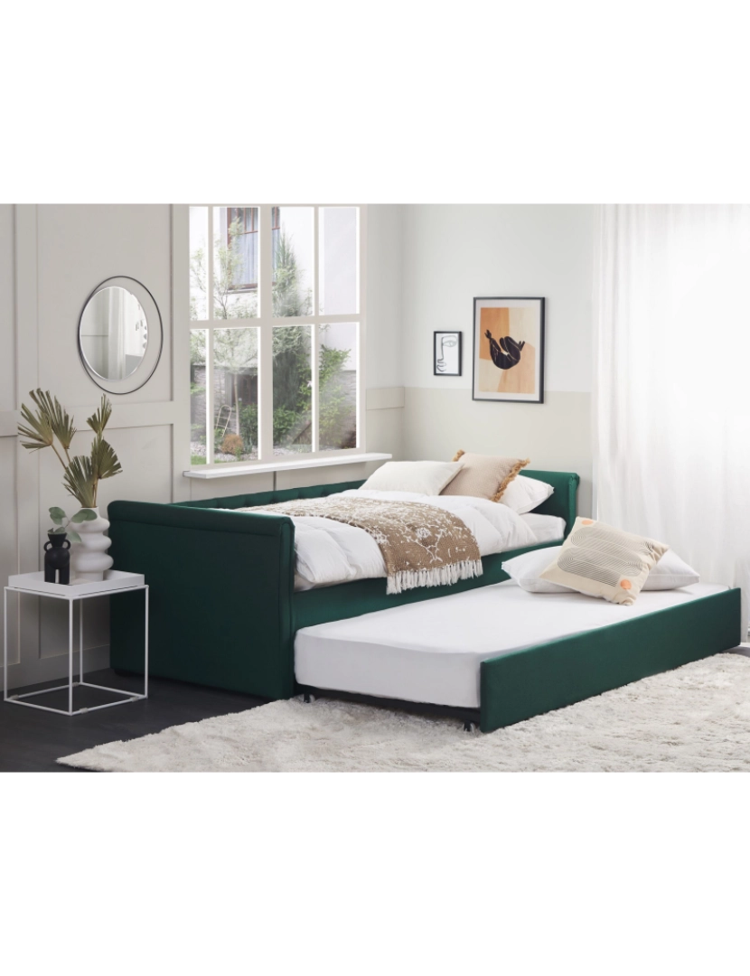 imagem de Cama dupla em tecido verde escuro 90 x 200 cm LIBOURNE2