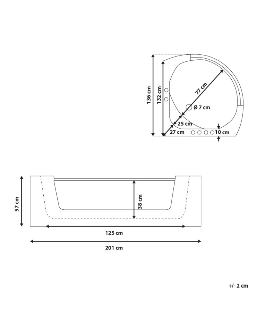 Beliani - Banheira de hidromassagem de canto em acrílico branco com LED 187 x 136 cm MANGLE