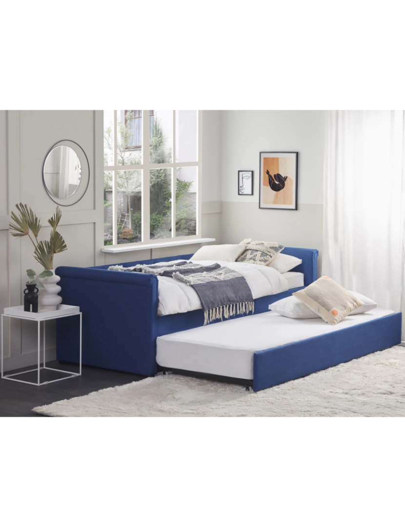 imagem de Cama dupla em tecido azul marinho 90 x 200 cm LIBOURNE2