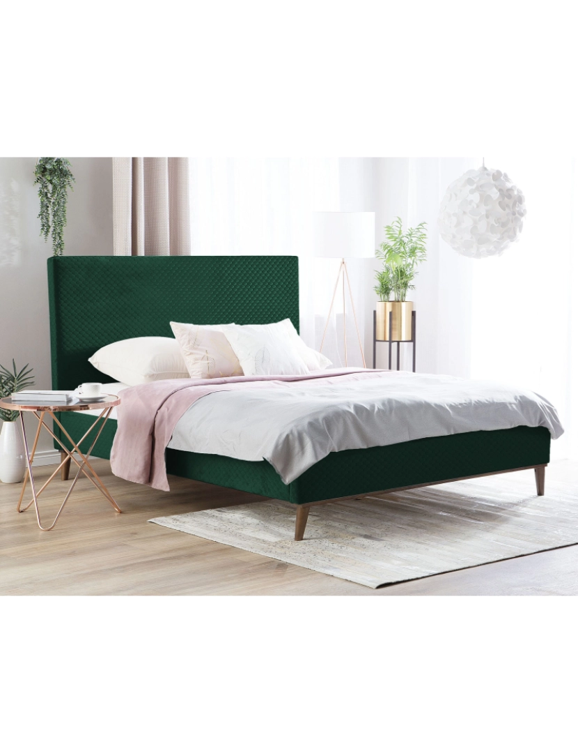 imagem de Cama de casal em veludo verde escuro 140 x 200 cm BAYONNE2