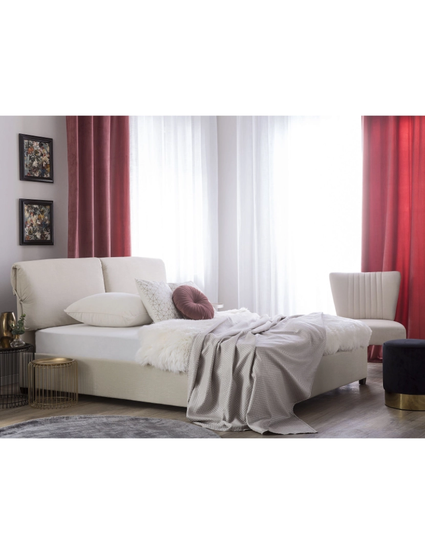 imagem de Cama de casal em tecido creme claro 140 x 200 cm BELFORT2