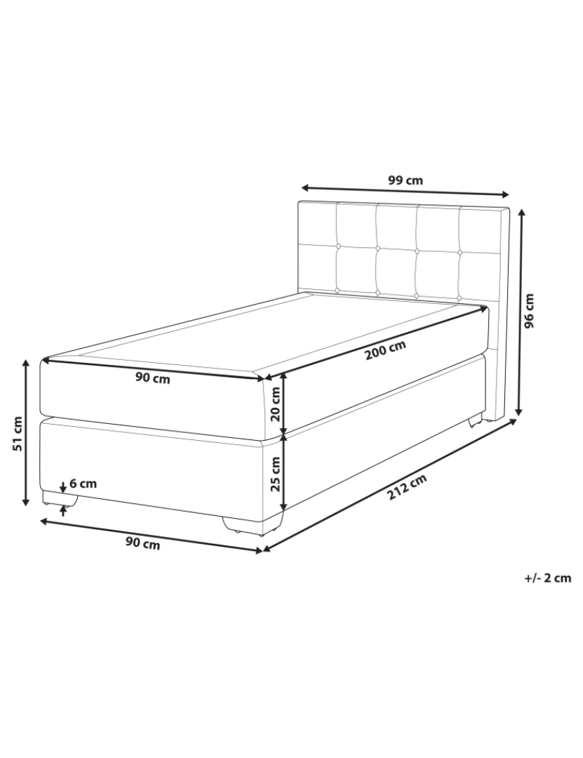 Beliani - Cama de solteiro continental em tecido cinzento claro 90 x 200 cm ADMIRAL