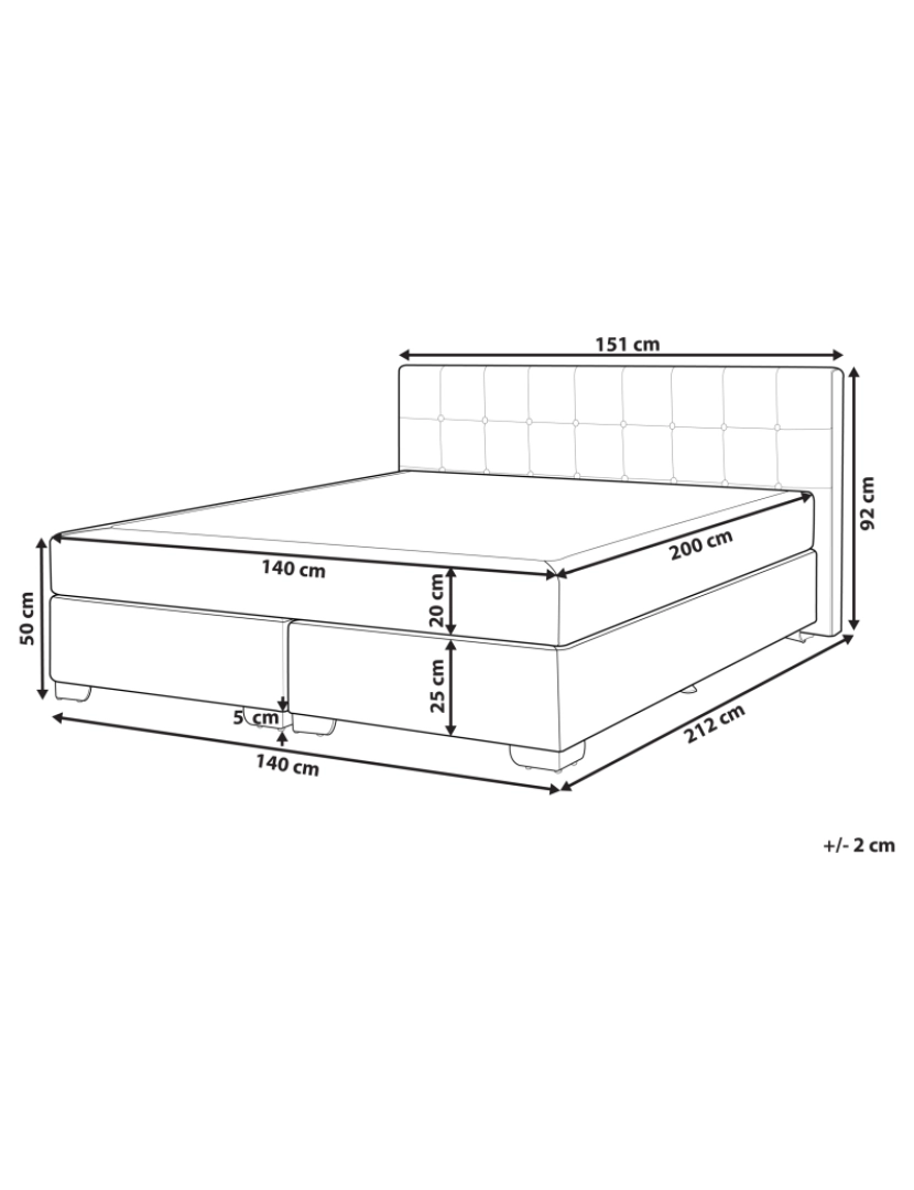 Beliani - Cama de casal continental em tecido cinzento claro 140 x 200 cm ADMIRAL