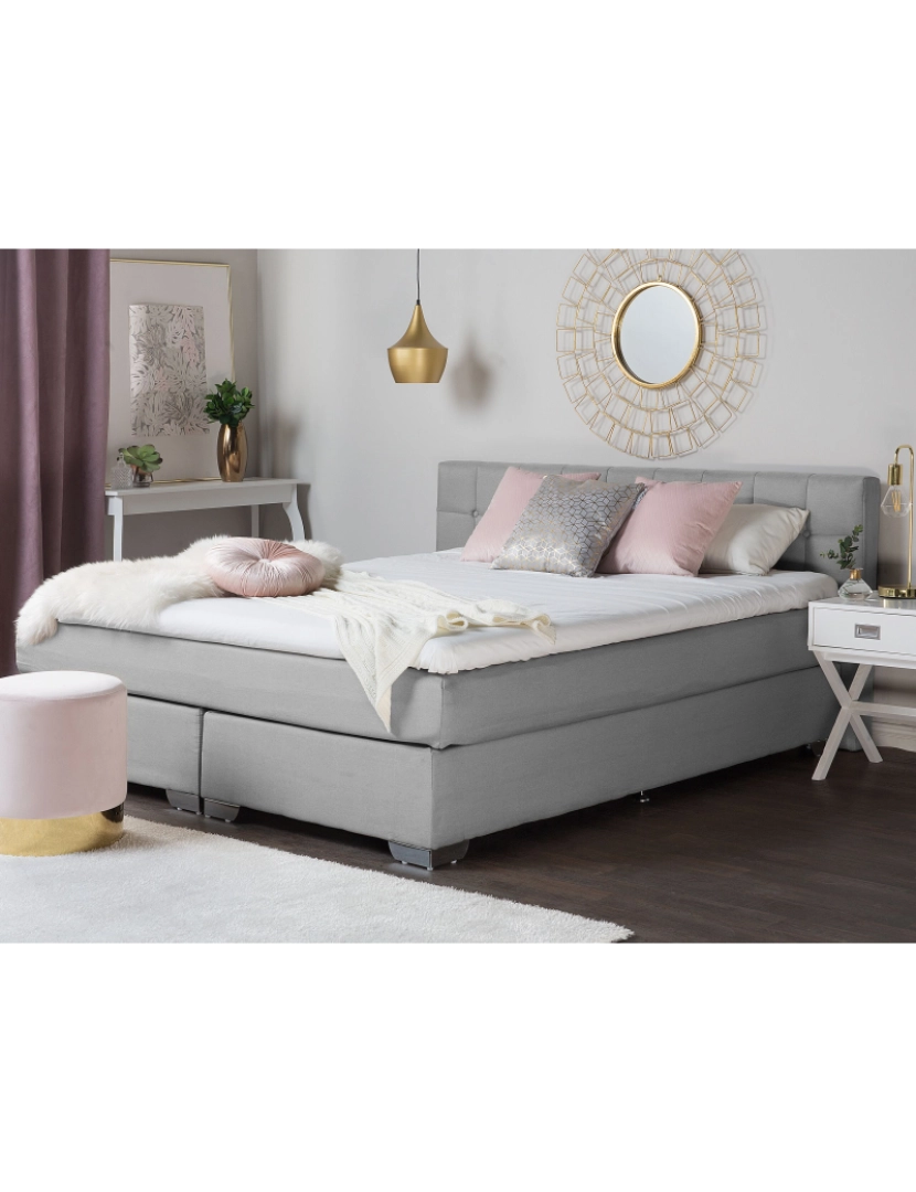 imagem de Cama de casal continental em tecido cinzento claro 140 x 200 cm ADMIRAL2