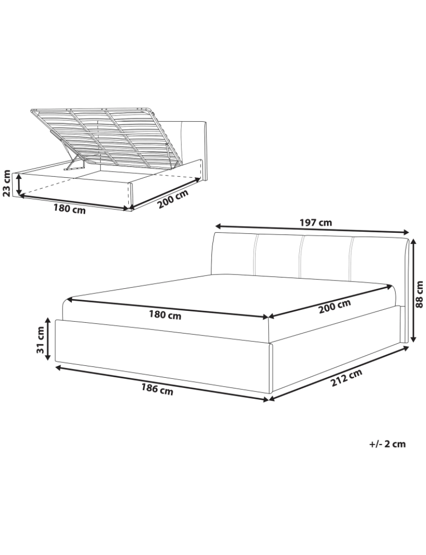 Beliani - Cama de casal com arrumação em tecido creme 180 x 200 cm ORBEY