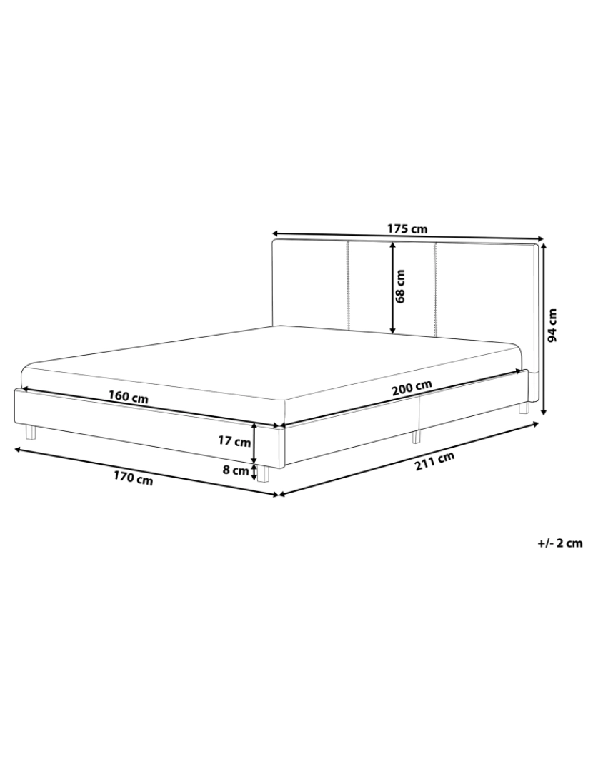 imagem de Cama de casal em tecido cinzento 160 x 200 cm ALBI1