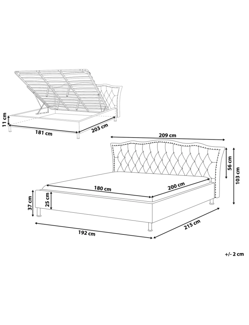 imagem de Cama de casal com arrumação em veludo cinzento escuro 180 x 200 cm METZ1