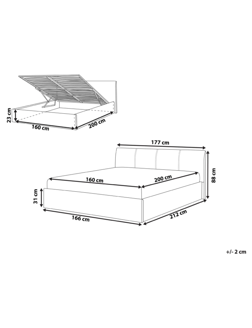 Beliani - Cama de casal com arrumação em tecido creme 160 x 200 cm ORBEY