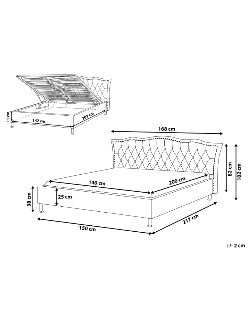 Beliani - Cama de casal com arrumação em veludo cinzento escuro 140 x 200 cm METZ