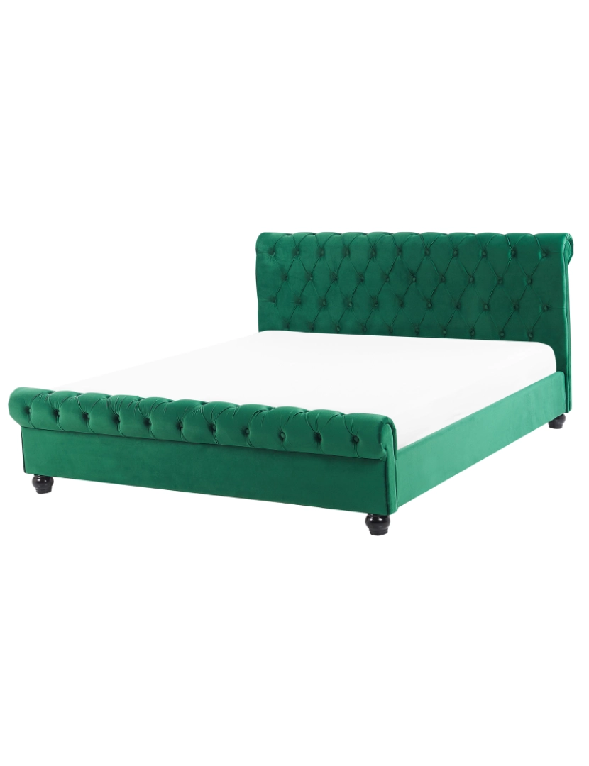 Beliani - Cama de casal em veludo verde esmeralda 160 x 200 cm AVALLON