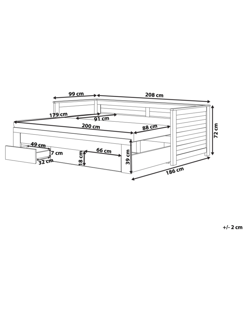 Beliani - Cama dupla com arrumação em madeira escura 90/180 x 200 cm CAHORS