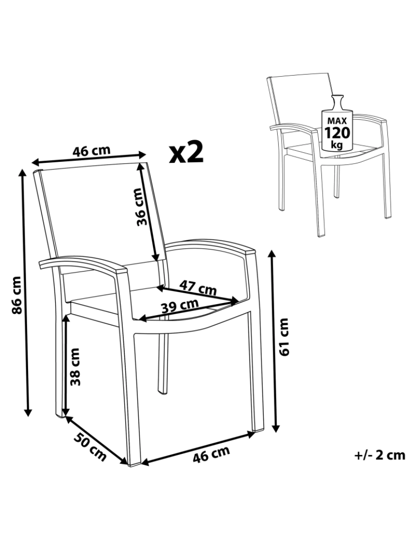 Beliani - Cadeira de jardim Conjunto de 2 Metal Cinzento PERETA