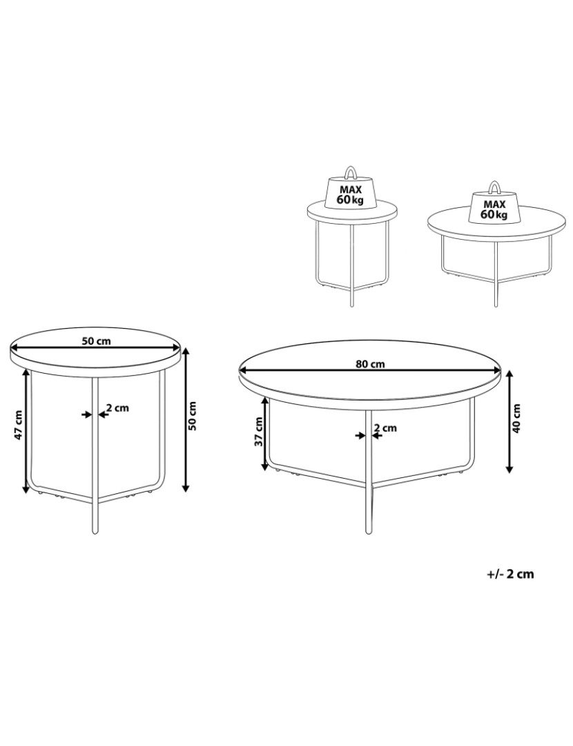 Beliani - Conjunto de 2 mesas de centro em castanho claro MELODY BIG & MEDIUM