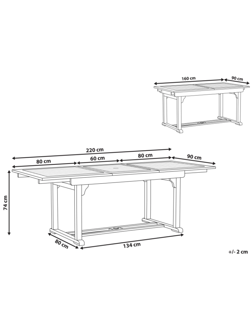 Beliani - Mesa de jardim 160/220 x 90 cm Madeira maciça Castanho claro JAVA