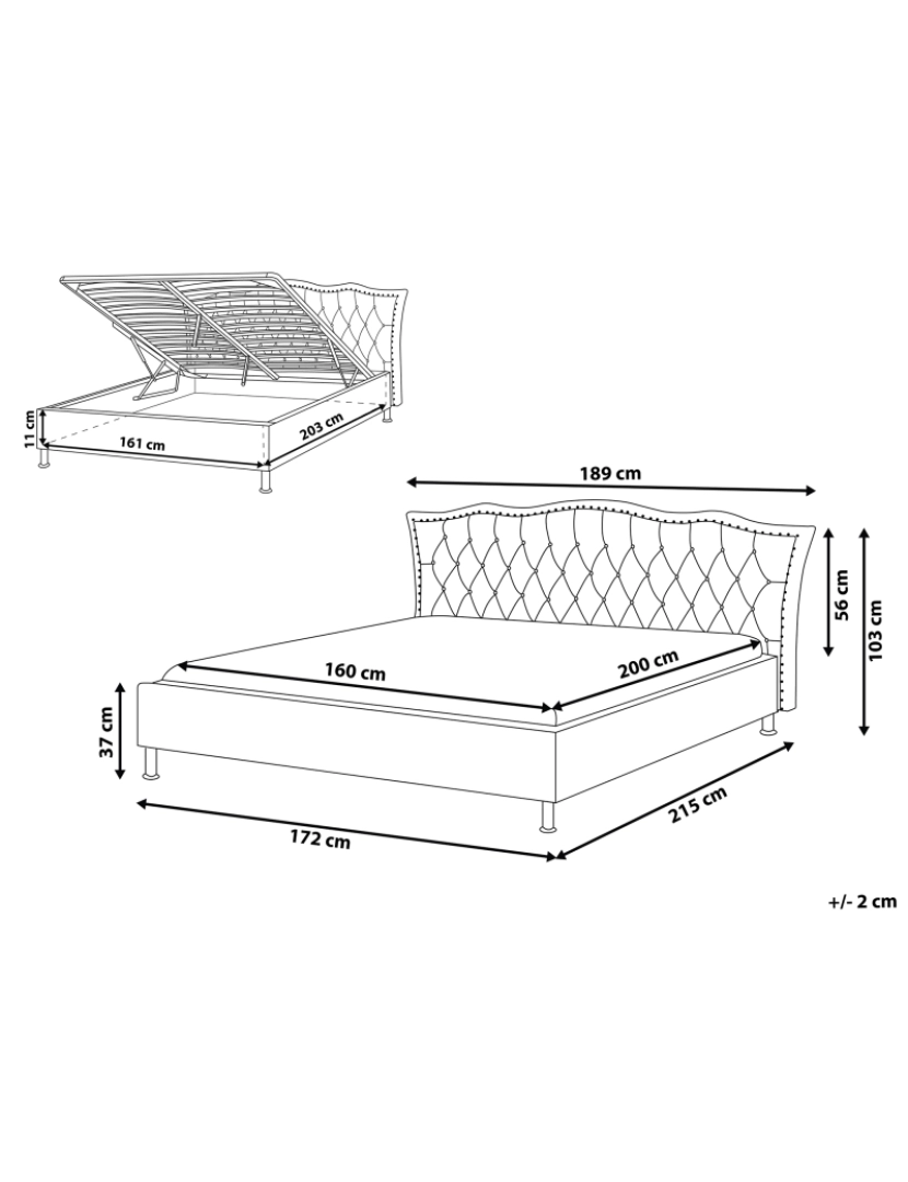 Beliani - Cama de casal com arrumação em tecido cinzento claro 160 x 200 cm METZ