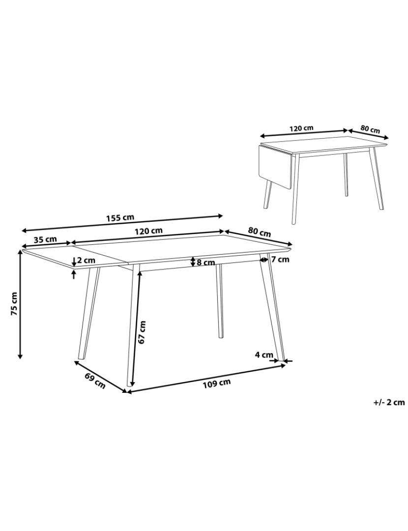 Beliani - Mesa de jantar extensível 120/155 x 80 cm branca MEDIO