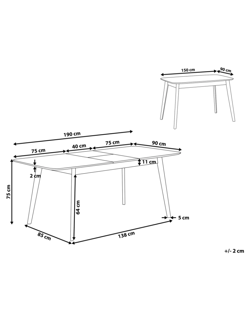 imagem de Mesa de jantar extensível castanha escura 150/190 x 90 cm MADOX1