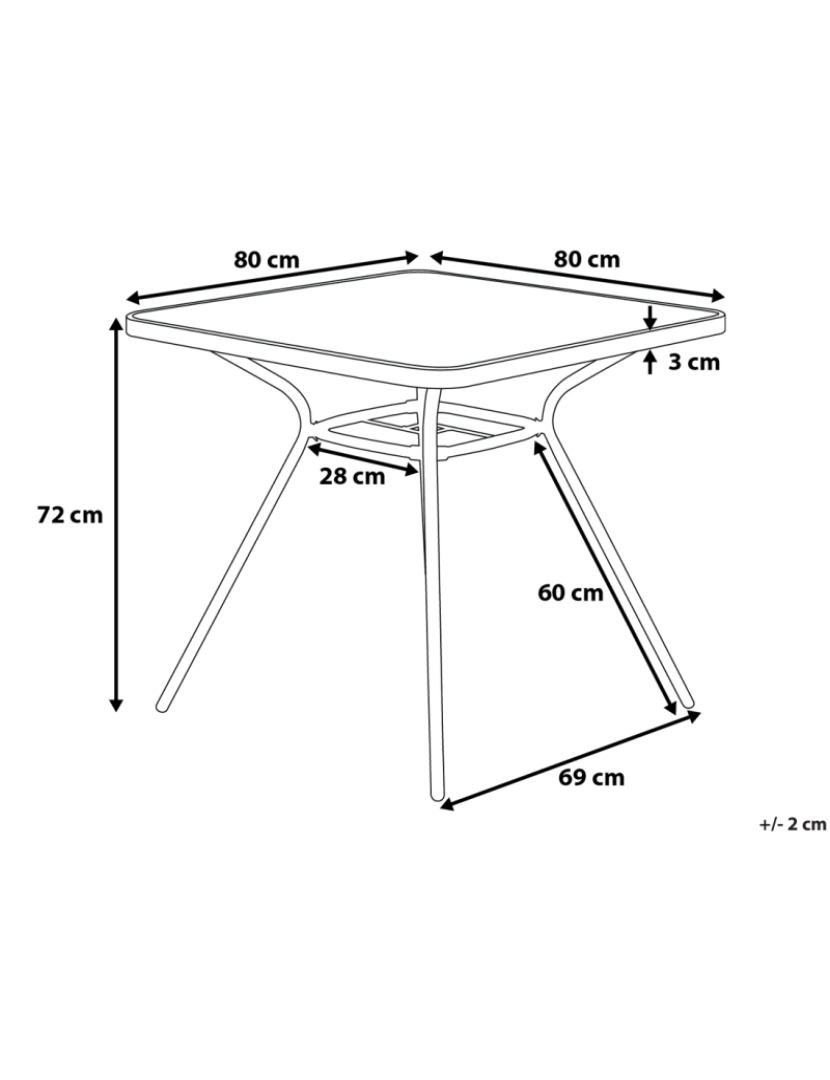 imagem de Mesa de jardim 80 x 80 cm Vidro Preto LIVO1