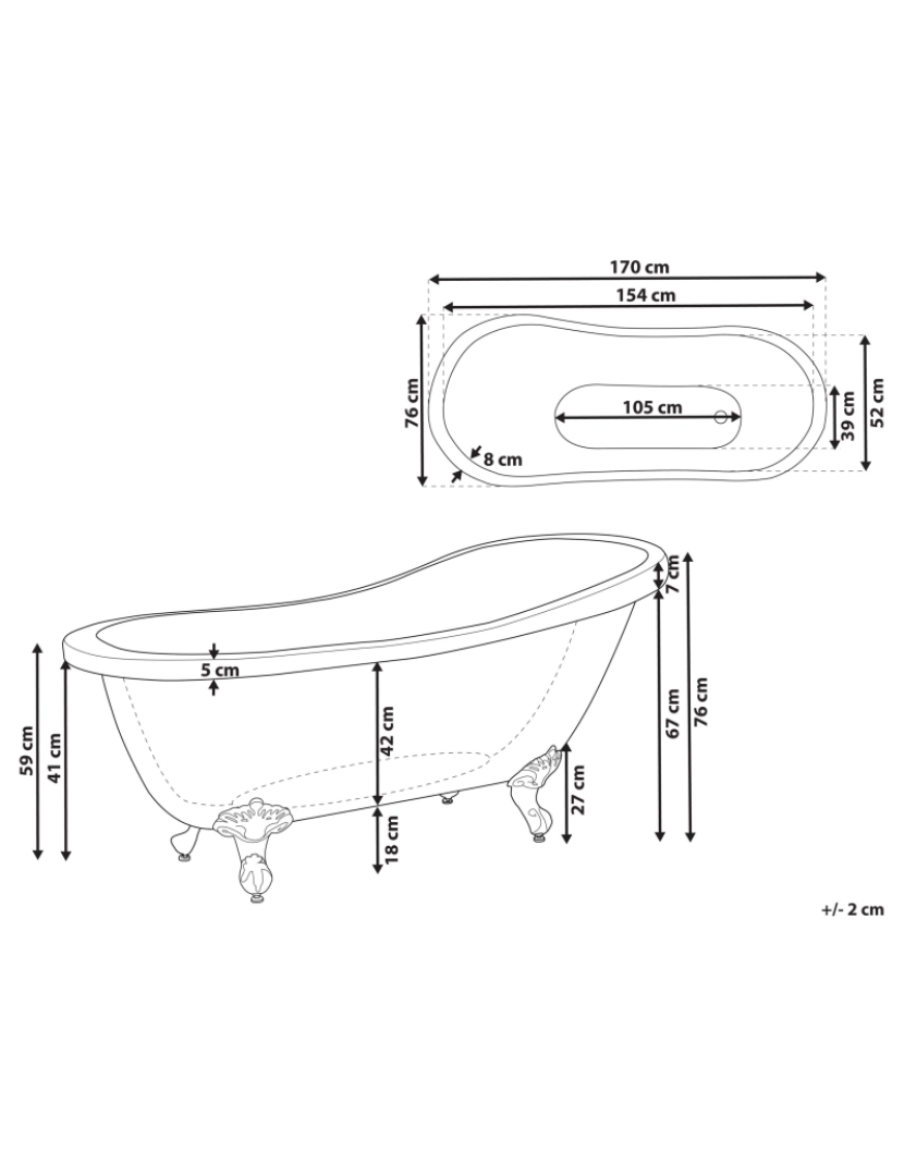 Beliani - Banheira autónoma em acrílico branco 170 x 76 cm CAYMAN