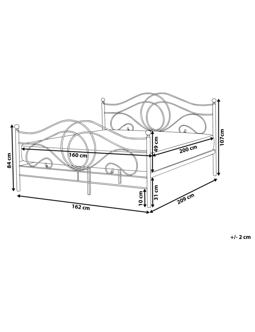 imagem de Cama de casal em metal branco 160 x 200 cm LYRA1