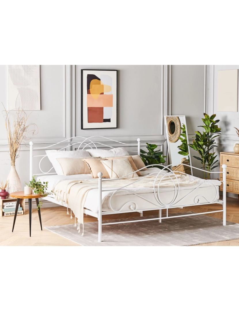 imagem de Cama de casal em metal branco 160 x 200 cm LYRA2