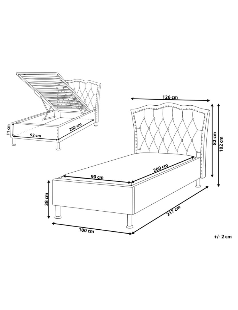 imagem de Cama de solteiro com arrumação em pele sintética branca 90 x 200 cm METZ1