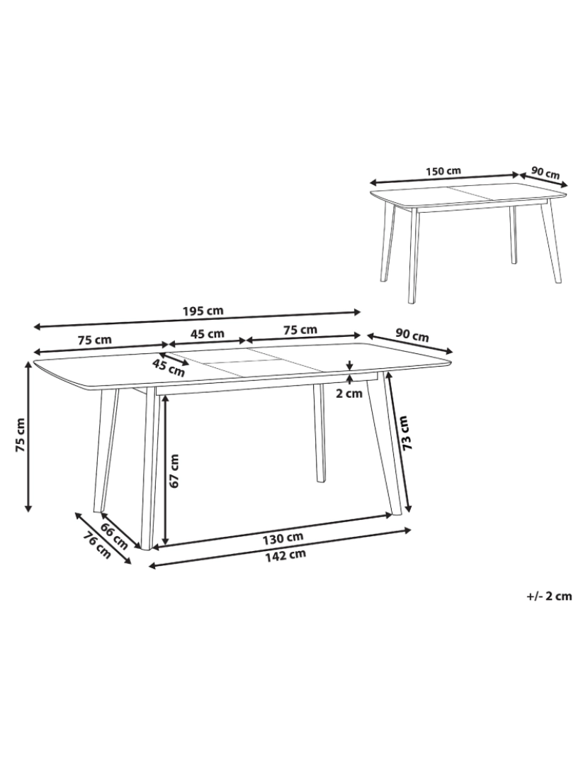 Beliani - Mesa de jantar branca extensível 150/195 x 90 cm SANFORD